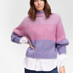 SELECTED femme ls knit highneck cyclamen w.stripes orchid petal