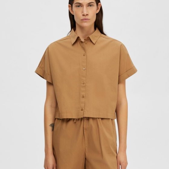 SELECTED femme ss cropped shirt tiger eye