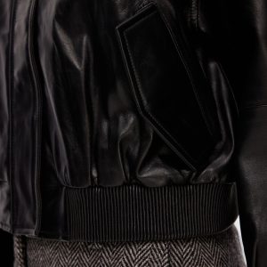 SELECTED femme leather bomber jacket black