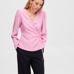 SELECTED femme ls satin wrap top mmonlite mauve