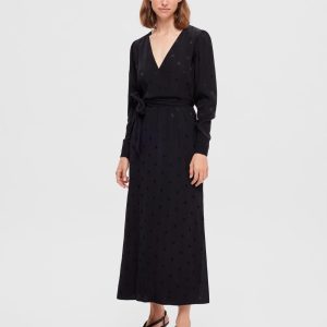 SELECTED femme ls ankle satin dress black