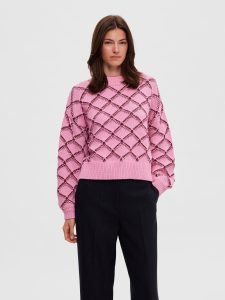 SELECTED femme ls cropped knit moonlite mauve windsor wine