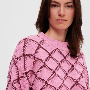 SELECTED femme ls cropped knit moonlite mauve windsor wine