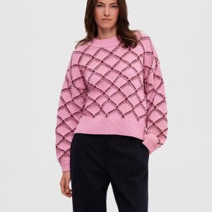 SELECTED femme ls cropped knit moonlite mauve windsor wine