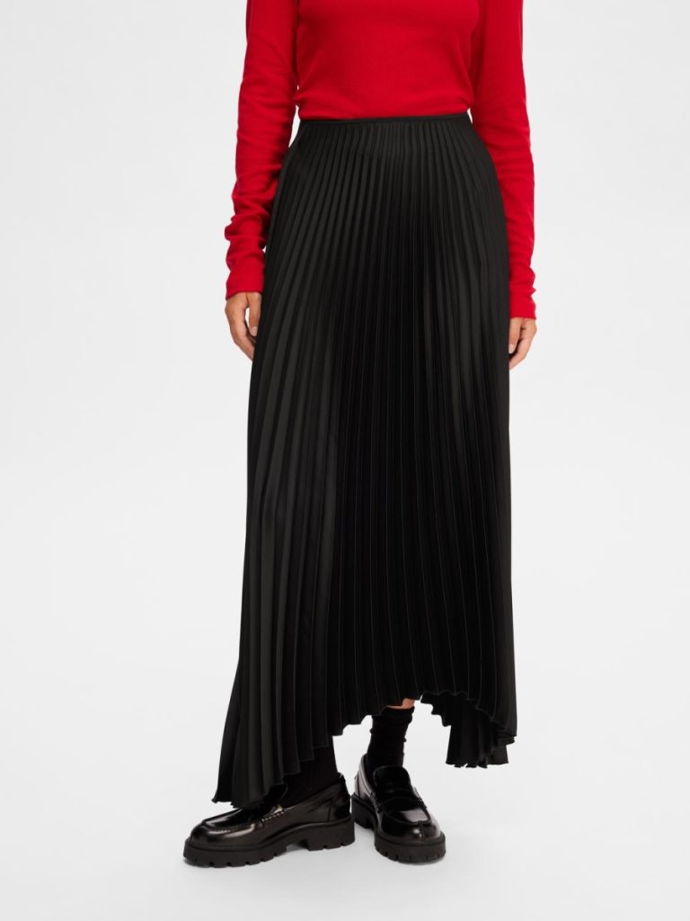 SELECTED femme hw long plisse skirt black