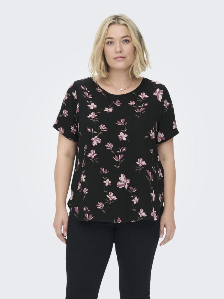 ONLY carmakoma ss top black aop magnolia