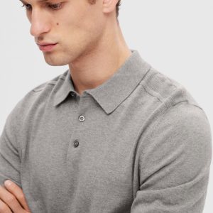 SELECTED homme ls knit polo medium grey melange