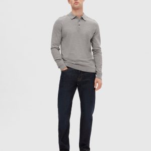 SELECTED homme ls knit polo medium grey melange