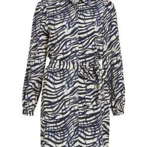 OBJECT l/s shirt dress black dark denim zebra aop