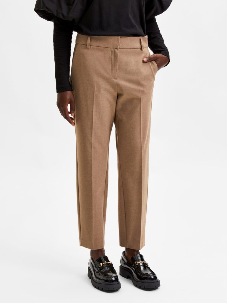 SELECTED femme mw cropped pant camel melange