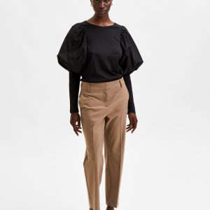 SELECTED femme mw cropped pant camel melange