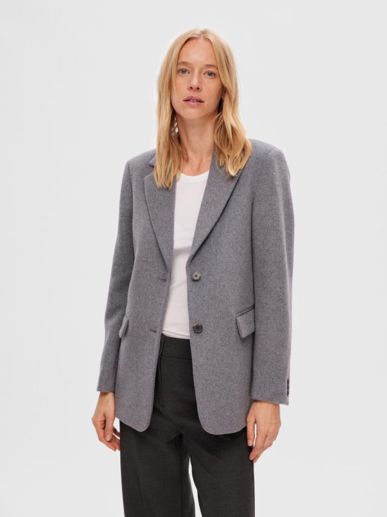 SELECTED femme wool blazer light grey melange