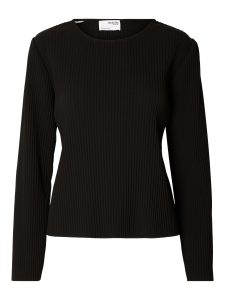 SELECTED femme ls o-neck plisse top black