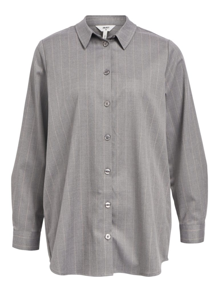 OBJECT shirt medium grey melange detail pinstripe